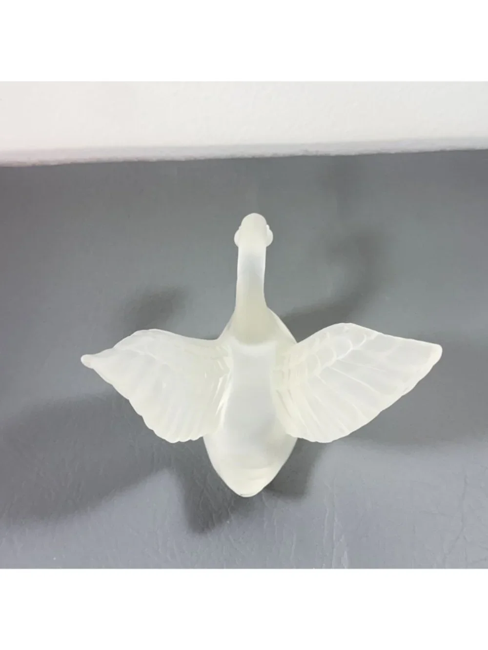 Vintage Frosted Satin Glass Swan Figurine Raised Wings Art Glass Bird Decor